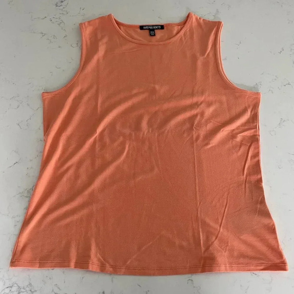 Kasper Knits Slvless Round Nk Neutral Rayon Spandex Tank Top Soft Peach M NWOT - Picture 2 of 9